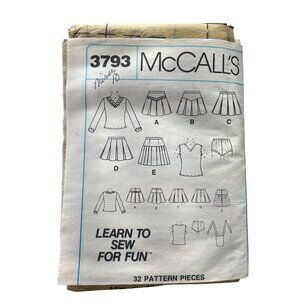1988 McCalls 3793 Cheerleader Sewing Pattern Size 10 Miss Tops & Skirts Vintage